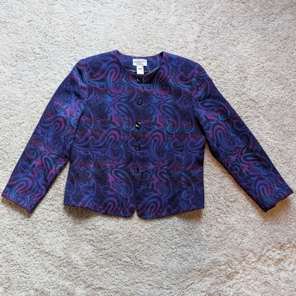 Vintage Pendleton Purple paisley Women's Blazer Jacket 12 100% Virgin Wool